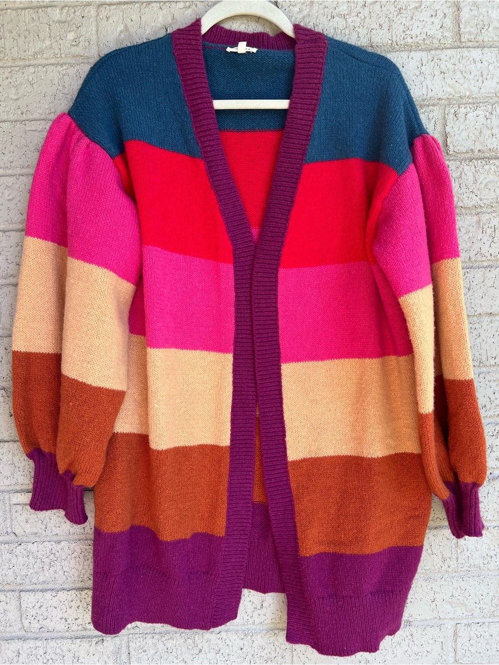 Jodifl bubble sleeve open striped cardigan with no pockets in size medium